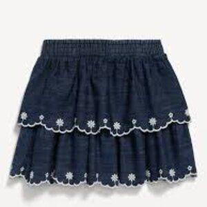 Old Navy Toddler Girl Embroidered Tiered Jean Skirt  |  Dark Chambray |12-18mos